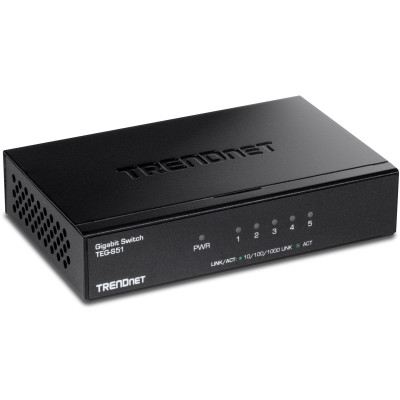 TRENDnet TEG-S51 5-Port Unmanaged Gigabit Ethernet Switch, Desktop, fanless